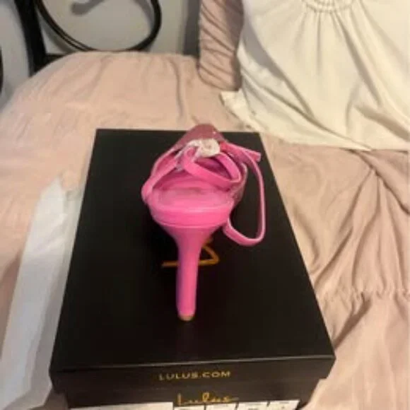 Jannice Mauve Crushed Velvet Ankle Wrap Heels - Picture 4 of 6